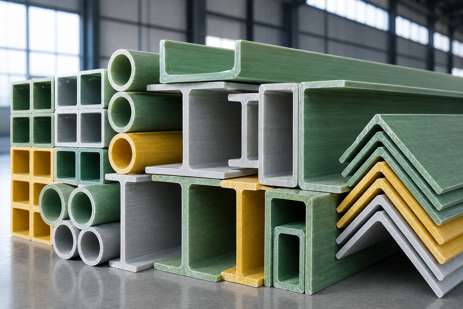 FRP pultruded structural profiles including channels, angles and tubes