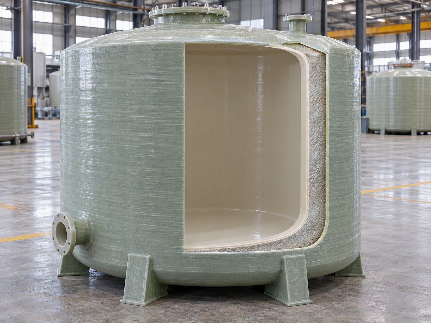 Cutaway view of FRP tank liner and reinforcement layers