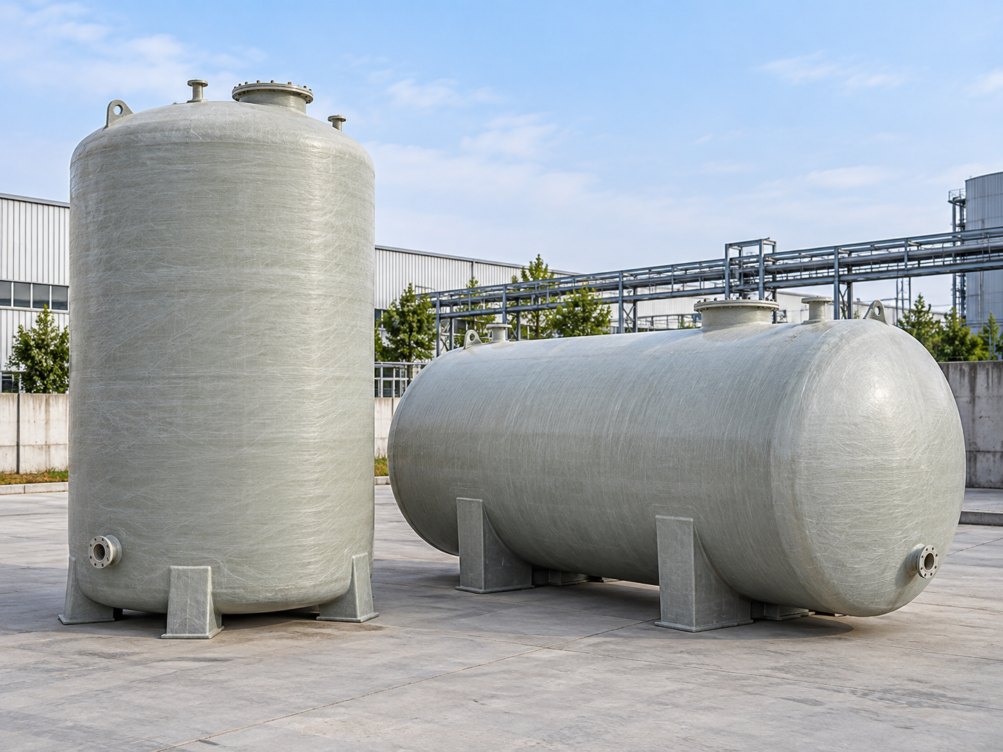 Vertical and horizontal FRP storage tanks