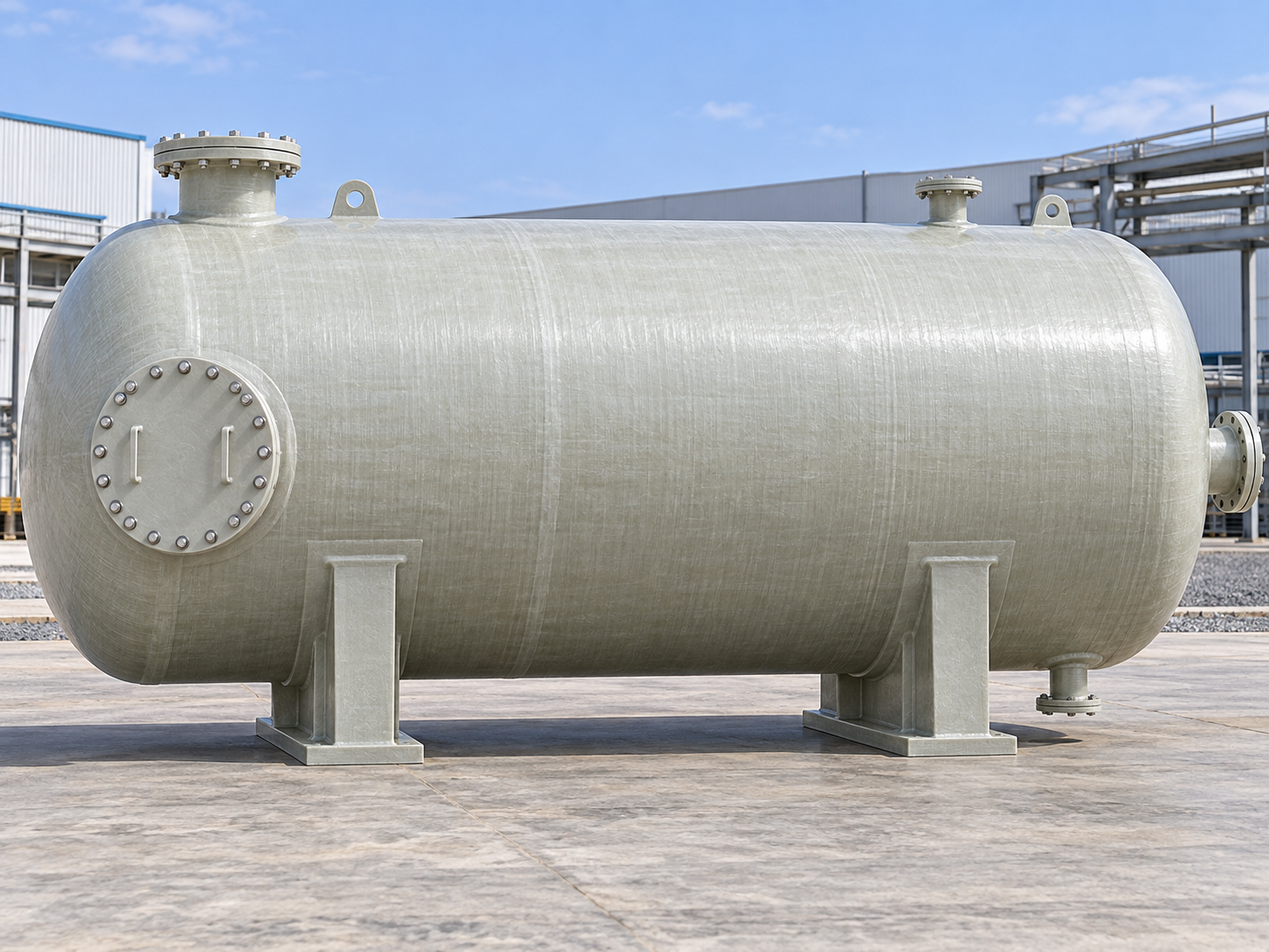 Horizontal FRP storage tank on saddles